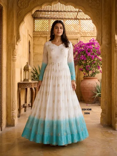 Ombre Star Georgette Embroidered Anarkali Gown Set.